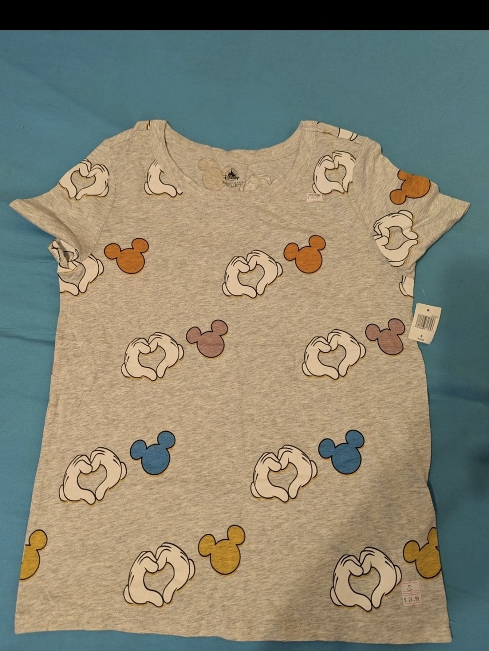 Disney Gray Tee with Multicolor Mickey Head Print